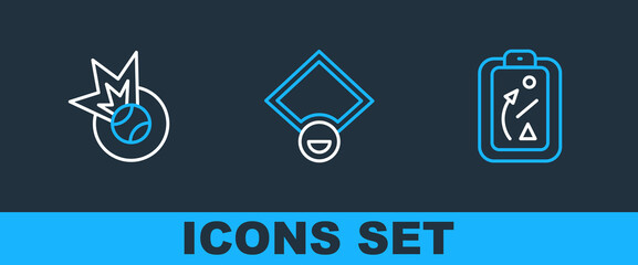 Set line Planning strategy, Baseball ball and field icon. Vector