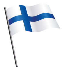 finnish soumi flag waving on flagpole
