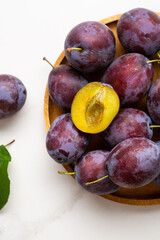 Overhead view of ripe plum fresh fruits
