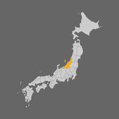 Obraz premium Niigata prefecture highlighted on the map of Japan