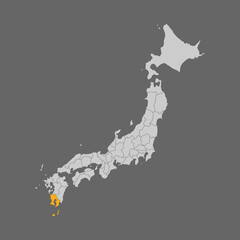 Kagoshima prefecture highlight on the map of Japan