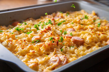 food with cheese and sausage