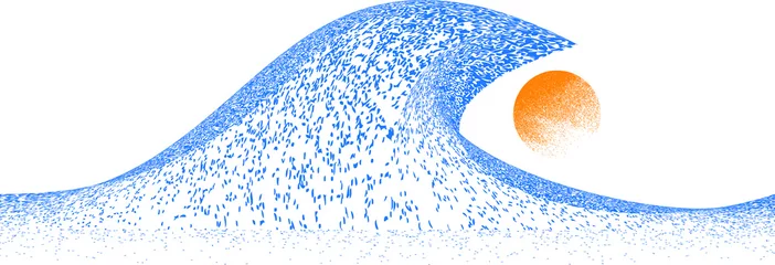 Schilderijen op glas Ocean and Blue Abstract Waves . Sunset Logo Element. Surfing Icon . Brush Stroke wave . Vector Illustration.  © miloje