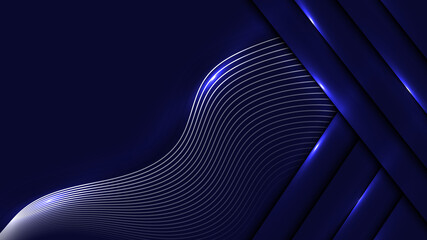 Abstract blue stripes overlapping layer with lighting effect on blue background.