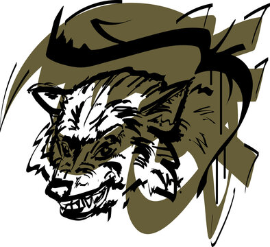 Vector bright silhouette of a coyote in flat style on colored blur