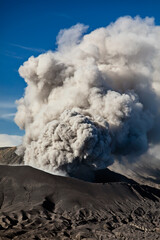 View of Mount Bromo active volcanic eruption Indonesia