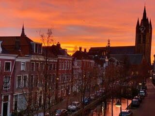 Sunrise in Delft - The Netherlands.
Oude Delft & Old Church.