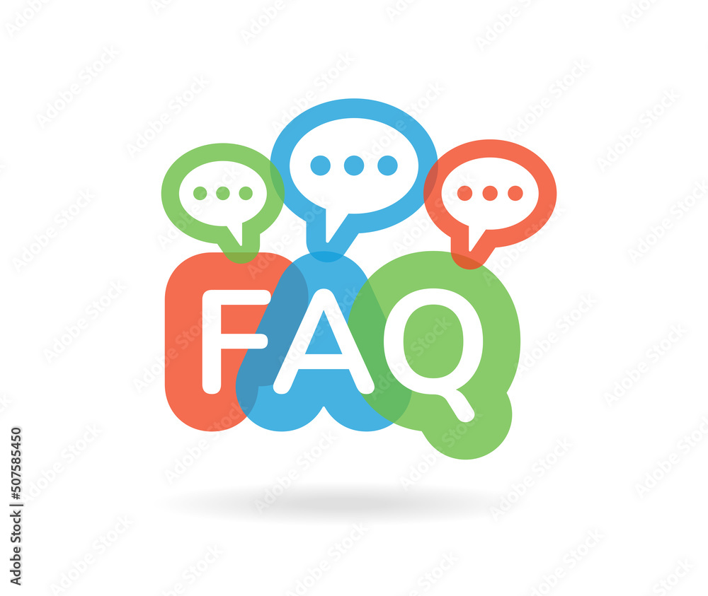 Aufkleber Faq help colorful word design icon. Frequently asked question vector information symbol