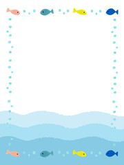 Obraz premium イラスト背景素材：魚と波のフレーム・枠