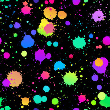Neon Paint Splatters On Black Seamless Digital Paper By Fantasy