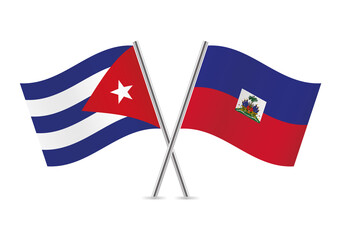 Cuba and Haiti crossed flags. Cuban and Haitian flags on white background. Vector icon set. Vector illustration.