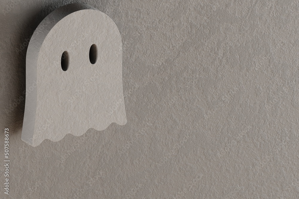 Poster Beautiful abstract illustrations Gray Halloween ghost symbol icons on a gray wall background. 3d rendering illustration. Background pattern for design.