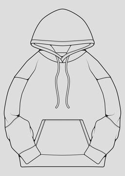 Hoodie oversized outline drawing vector, hoodie oversized in a sketch style, trainers template outline, vector Illustration
