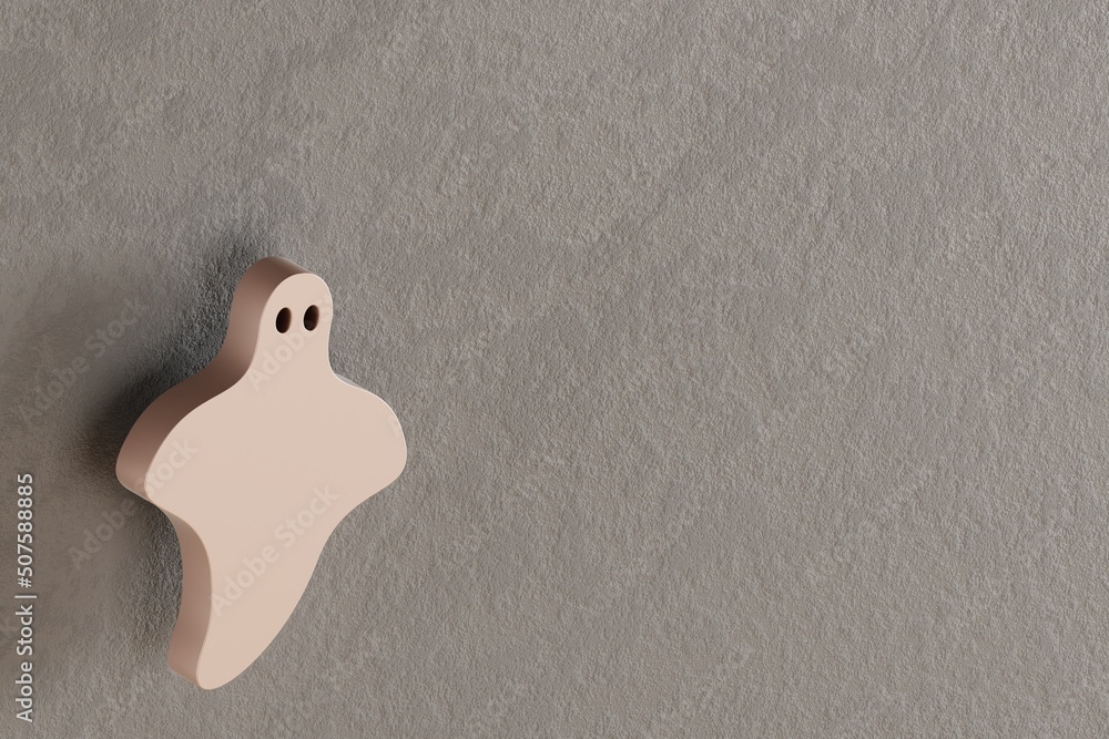 Poster Beautiful abstract illustrations Golden Halloween ghost symbol icons on a gray wall background. 3d rendering illustration. Background pattern for design.