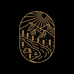 monoline design of mountain camping outdoor life