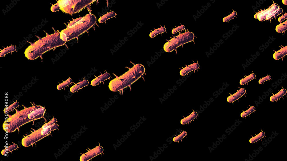 Poster abstract magnified under a microscope terry tuberculus sticks in space in neon rays. close-up. 3d. 4