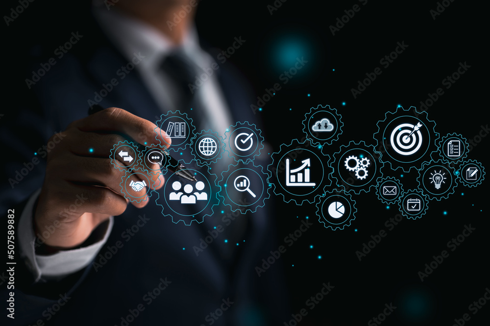 Poster Concepts of business planning, high-performance business processes and workflows, problem-solving, quality control, and long-term business assessment tracking.
