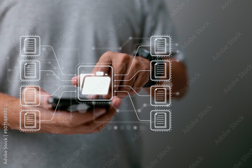 Aufkleber DMS, online documentation database, and process automation to manage files, knowledge, and documentation in an ERP environment. Business technology.