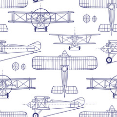 Hand drawn vintage airplane blueprint. Seamless vector pattern. Perfect for textile, wallpaper or print design. © MirabellePrint