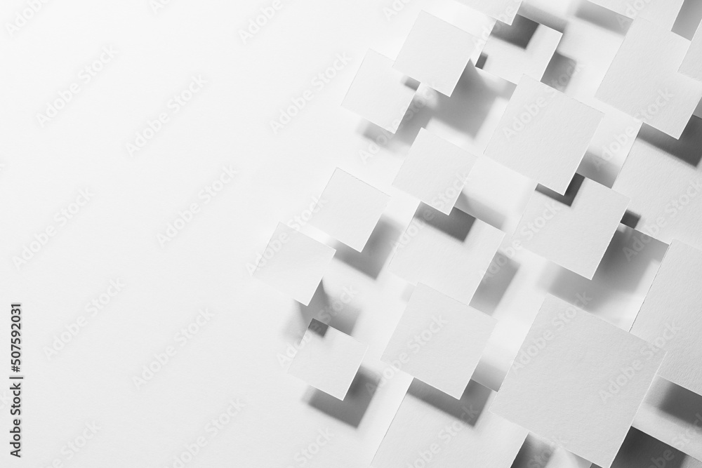 Aufkleber white abstract geometric background with fly rhombuses in bright light with soft gradient grey shado