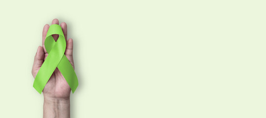 Lime green ribbon for Mental health illness, Lymphoma Cancer Awareness, Lyme Disease, Spinal Cord Injuries, Kabuki Syndrome, Duchenne Muscular Dystrophy, and Sexually Transmitted diseases