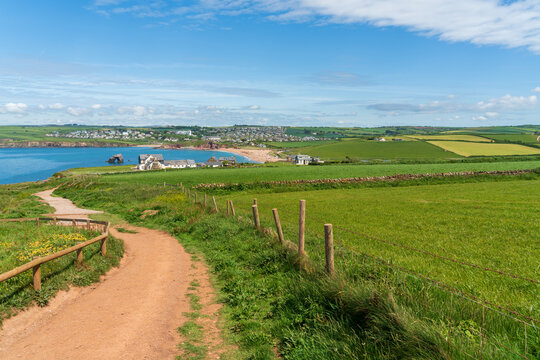 View along the South West Coastal Path towards Thurlestone in Devon