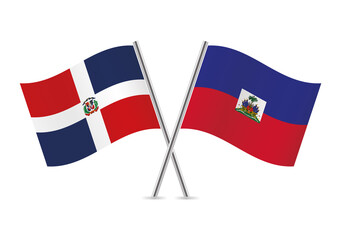 The Dominican Republic and Haiti crossed flags. Dominican and Haitian flags on white background. Vector icon set. Vector illustration.