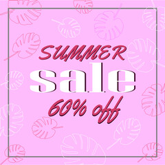 Summer sale banner vector illustration. Summer sale banner with tropical leaf theme. Summer sale background for banner, flyer, invitation, poster, web site or greeting card. 