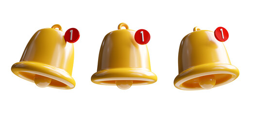 One Notification Set Bell Icon Social Media Isolaled WhiteBackground 3D Render © natanaelginting