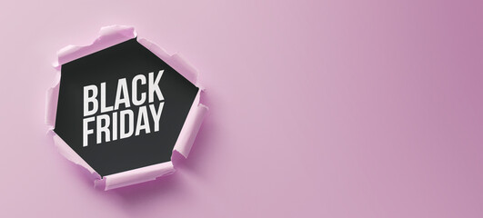 Black Friday promotional banner with torn paper hole