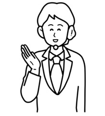 コールセンターのオペレーターの男性のイラスト素材線画のみ