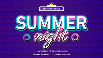 summer night neon text effect 3d editable style