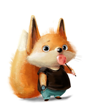 cute cartoon fox with bonbon