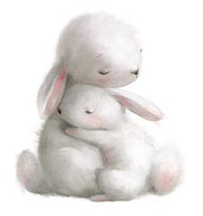 cute watercolor hares - mom and her kid - 507596082