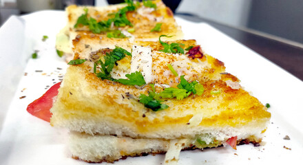 Closup view of traditional homemade cheese sandwich on whole wheat bread