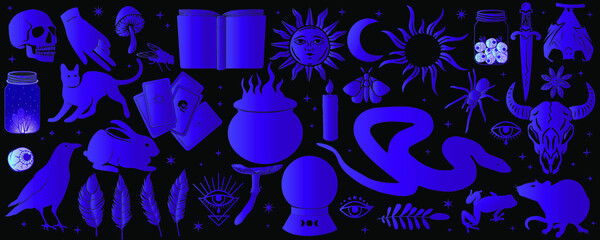 witchcraft halloween big set isolated vector illustration