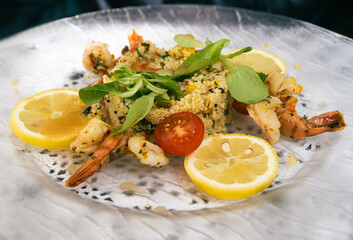 Seafood starter - Prawns with couscous