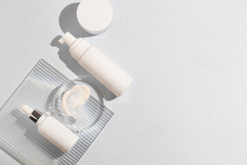 mockup of perfume skin care bottle cosmetic tube of beauty makeup facial, treatment cleanser face foam, beauty healthcare branding packaging