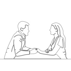 Continuous line drawing loving couple man and woman concept