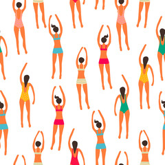 summertime vintage seamless pattern. Cartoon characters. Vector illustration in flat style.