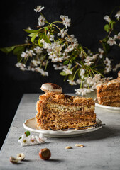 meringue cake with hazelnuts and cream