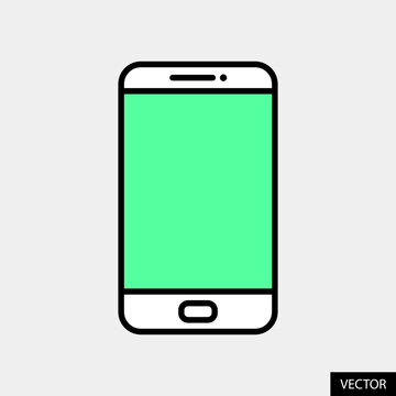 Smartphone, Cellphone or Mobile phone vector icon in flat style design for website, app, UI, isolated on grey background. Editable stroke. Vector illustration.