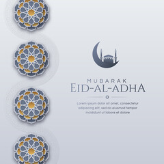 Eid Al-Adha Hajj Mabroor Islamic Arabic Arabesque Mosaic Background with Ornaments