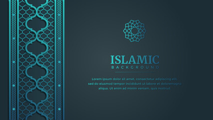 Islamic Arabic Arabesque Ornament Pattern Border Frame Blue Background with Copy Space