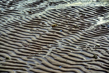Wavy sand pattern background, Sea waves crashing against the beach.