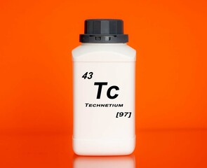 Technetium Tc chemical element in a laboratory plastic container