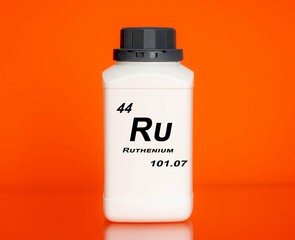 Ruthenium Ru chemical element in a laboratory plastic container
