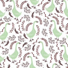 Seamless pattern with hand drawn geese. Cute vector illustration.