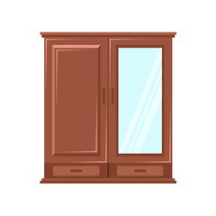 vector wardrobe illustration, wooden and glass wardrobe