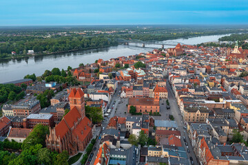 Fototapeta na wymiar Aerial view of Torun's Old Town early morning. Poland, Kuyavia-Pomerania, Europe.